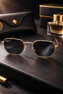 MEGA PROMOÇÃO Óculos Hexagonal RB Preto Detalhes Dourado Luxo + FRETE GRÁTIS